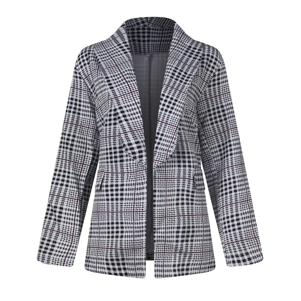 Women Fashion Long Sleeve Print Color Coat Open Front Suit Jacket