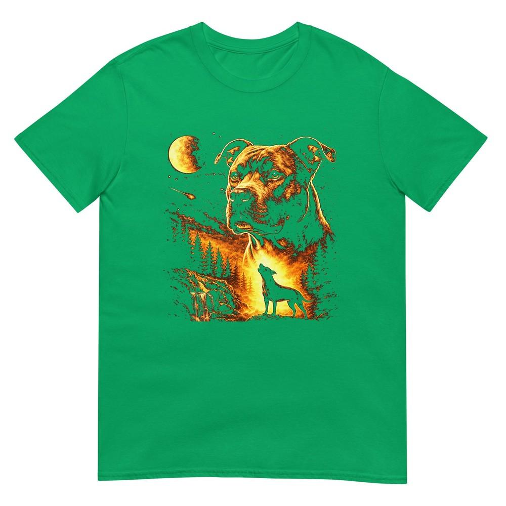 Pitbull Howling To The Moon Vintage Forest 90s Style TShirt