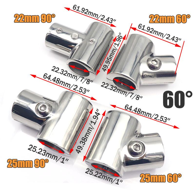 22/25/30mm Boat Fitting Tee Connector Stainless Steel Tee Split Connector 60/90 Degree Tee Fitting for Boat Hand Rail Fitting