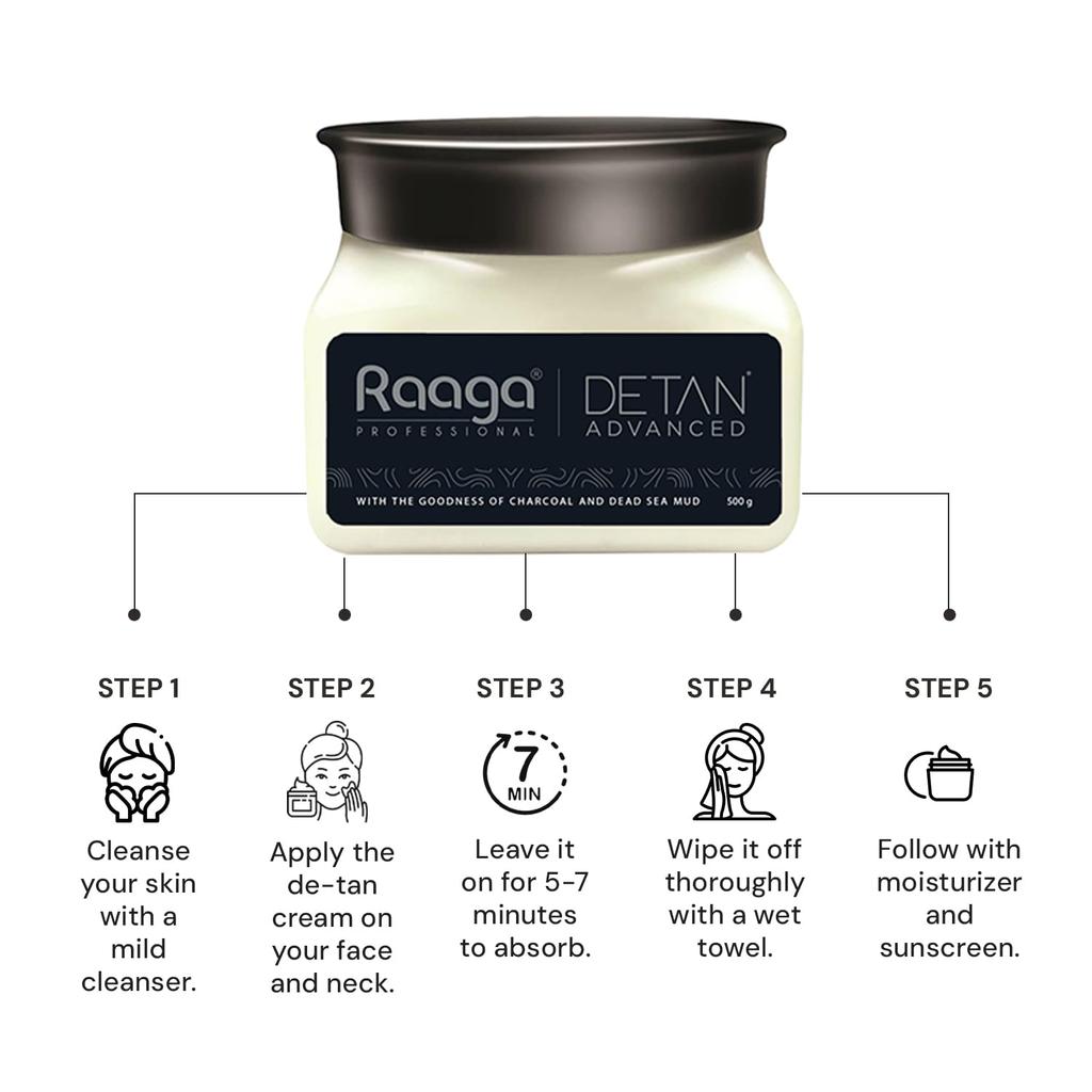 Raaga Professional Detan Advanced Cream For All Skin Types 500 g Face Pack For Tan Removal Deep Cleansing Glow Care