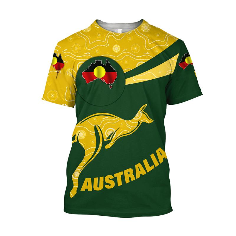 Australian Flag Kangaroo Aboriginal Painting 3D Printed Summer Men's Short-Sleeved Round Neck Daily Comfortable Outdoor T-shirt