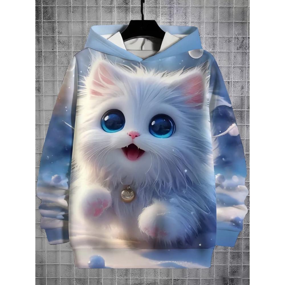 Girls Clothes Hoodies for Kids Cute Cartoon Cat Printed Hoodie Spring Autumn Casual Tops Fashion Sweatshirt Children's Clothing