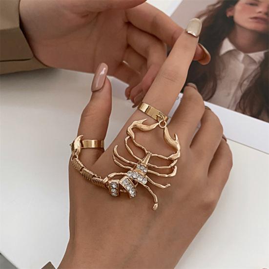 Женское кольцо с геометрическим узором, украшение, легко носить со стразами, подвеска в виде скорпиона, кольцо на 2 пальца, женские ювелирные изделия