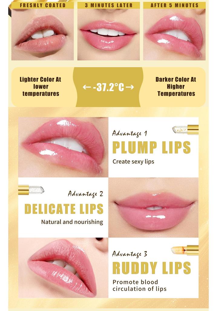 Набор губных помад HelloKiss из 3 штук, меняющих цвет, с цветочным настоем и золотой фольгой, легко наносится и увлажняет.
