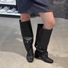 Two-wear Removable Knee-length Boots, New Retro Thick-heeled Rivets, Thin Tall Stacking Boots