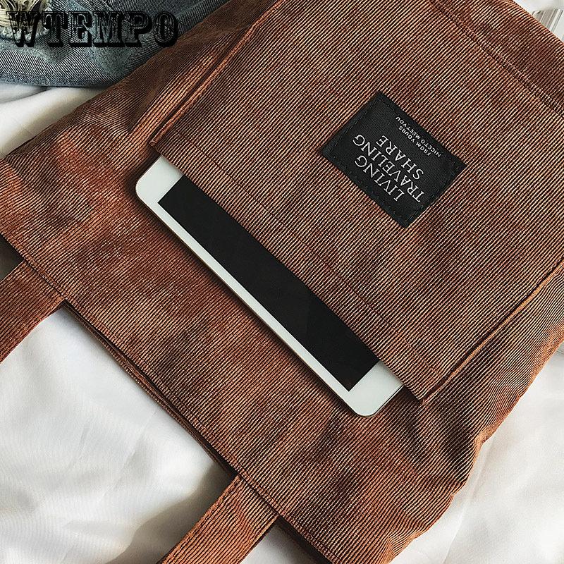 WTEMPO Женские парусиновые сумки на одно плечо, вельветовая сумка через плечо большой вместимости, женские повседневные однотонные сумки в клетку