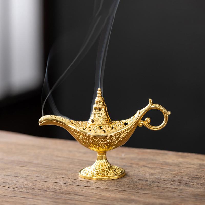 1PC Hollow Legend Aladdin Magic Genie Lamps Incense Burners Retro Wishing Oil Lamp Home Decor Gift 6cm/2.36in*9cm/3.54in