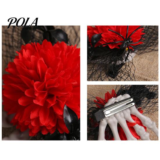 Halloween Hair Jewelry Gothic Skeleton Hand Flowers Clip with Black Mesh, Decorative Pins Skull Bone Claw Hairpin for Girls,Women, Party Costume
