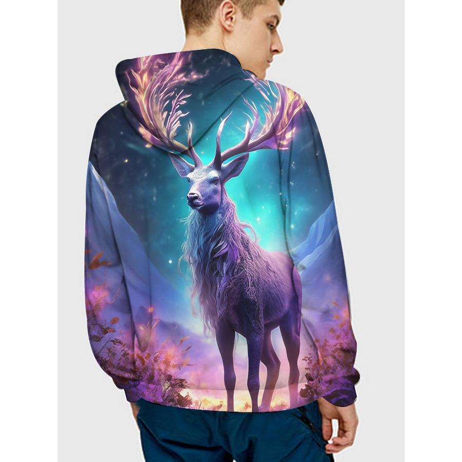 3D Printed Men's Hoodie Deer Pattern Trendy Sportswear Pullovers Long Sleeves Autumn Winter Sweatshirt