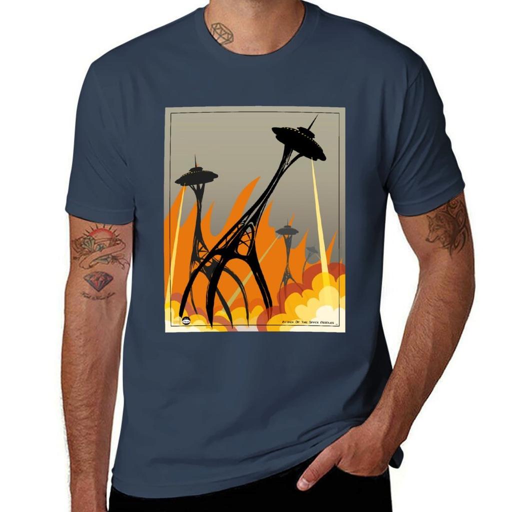 Attack Of The Space Needles Tshirt Casual Street Style Short Sleeve Tee