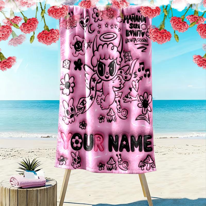 Name Custom Karol G Print Beach Towel, Large Soft Quick Dry Towel for Beach Camping Swimming