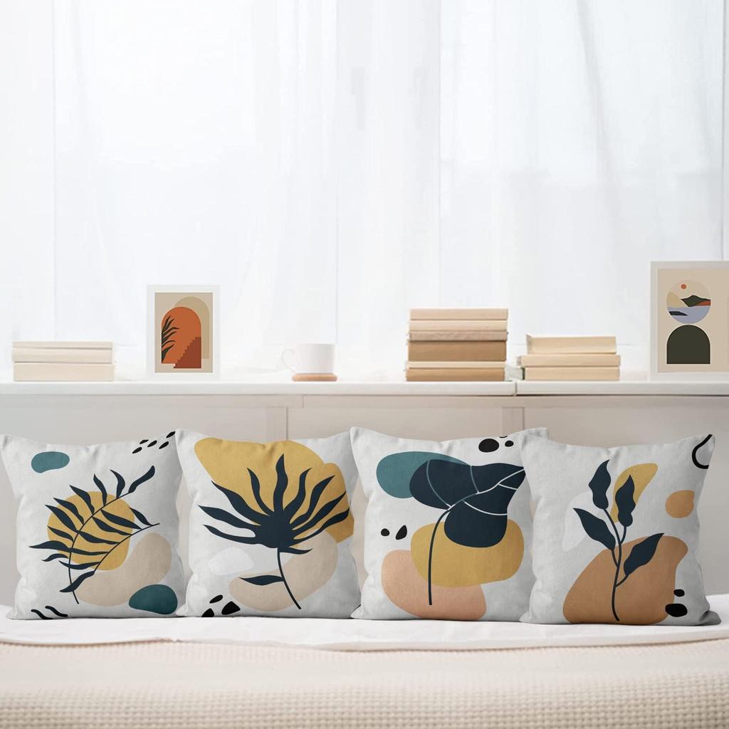 4Pcs Abstract Organic Leaf Printed Pillow Cover Polyester Cushion Case 2D Flat Printing Pillowcase Modern Home Decor Mcm Style