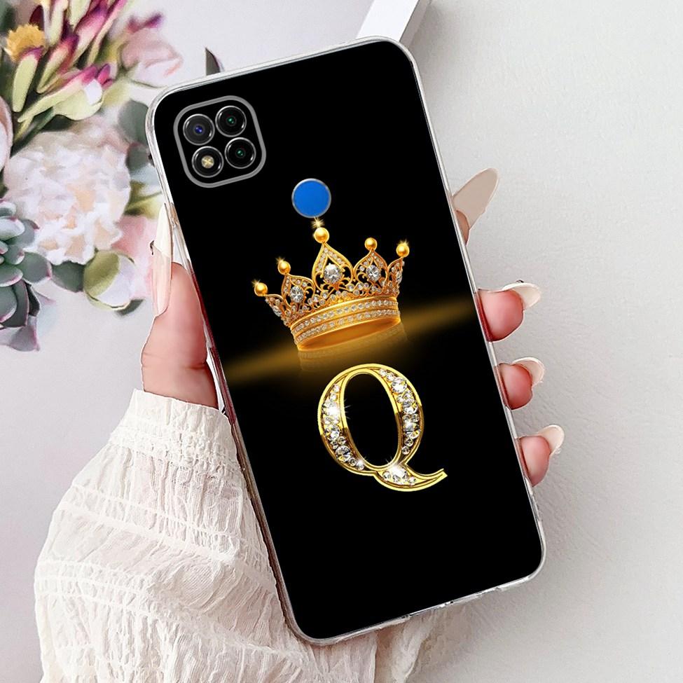 Прозрачный чехол для Redmi 9C NFC Чехол для Redmi 9C Прозрачный Модный Роскошный Буквы A-Z Корона Мягкий ТПУ Чехол для телефона