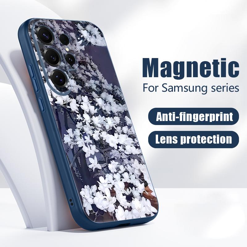 Ретро Цветочный Узор Чехол Для Samsung Galaxy S26 Ultra S25 Edge S24 Plus S23 FE S22 A17 A54 A55 A56 A57 5G Магнитный Для Magsafe Матовый Чехол