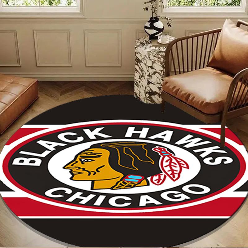 Chicago-Blackhawks Logo Round Rug for Livingroom,Bedroom, Palyroom, Chair Rug, Area rug, Circle Carpet, Large Size Decor Fan Christmas gift