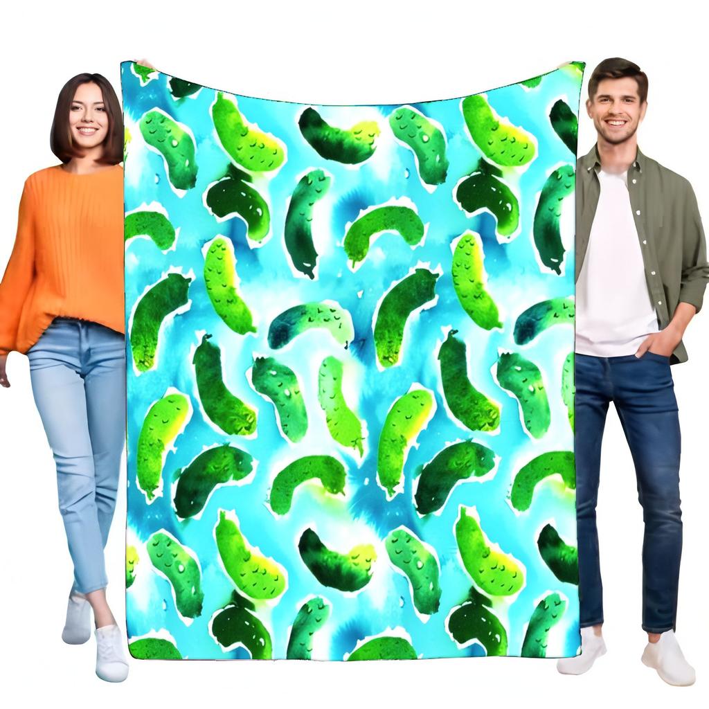 Watercolor Pickle Print Blanket Soft Flannel Throw for Bed Sofa Couch Cozy Lightweight Unique Green Veggie Gift