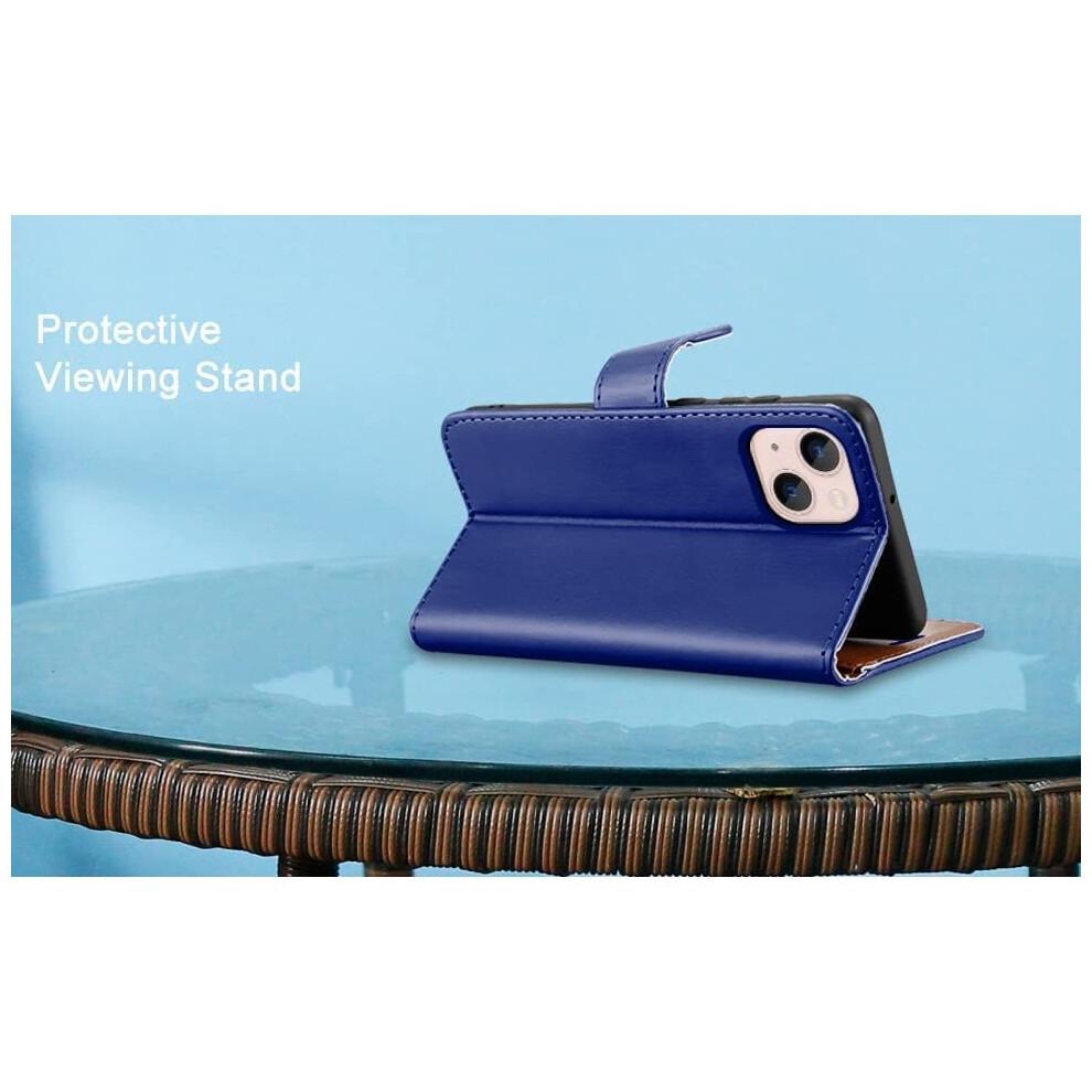 (Blue) iPhone 14 (6.1)Case Leather Wallet Book Stand view