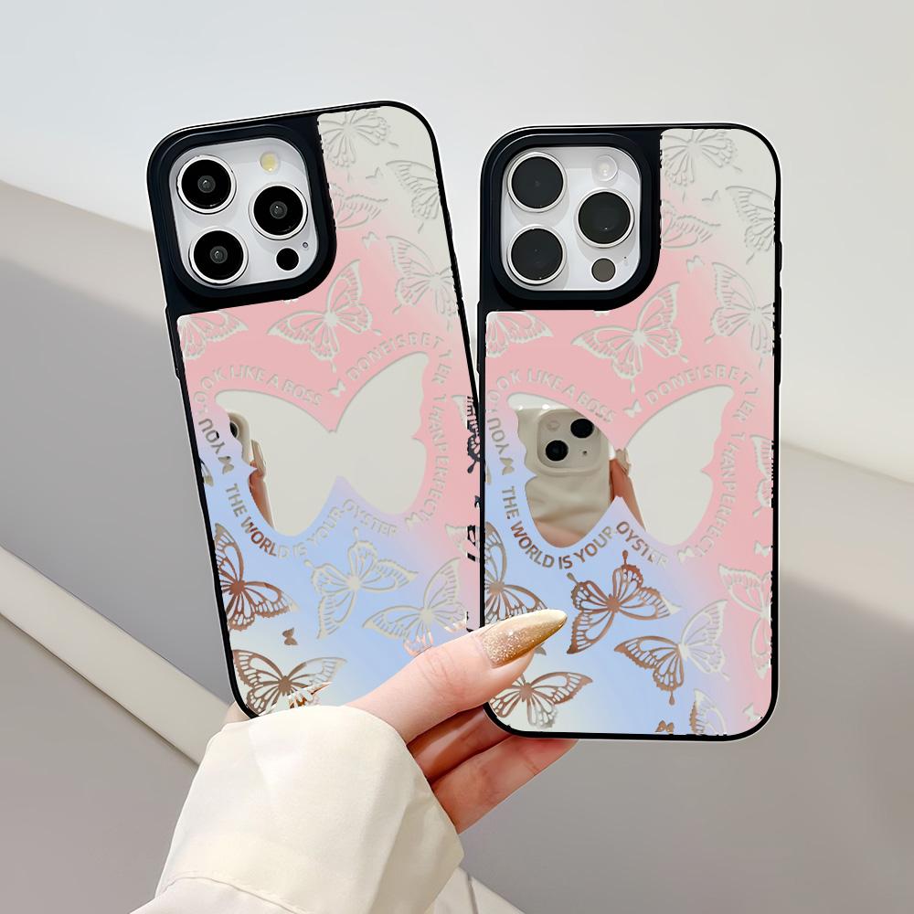 Mirror Phone Case for iPhone 15 11 13 14 for 15 16 Pro Max 12 13 16 Pro Cloud Flower and Animal Cute Style Phone Case