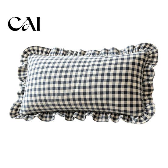 Soft Breathable Bed Pillows Ruffle Throw Pillow Cover, Cotton Plaid Case with Frill Edge, 18x18 Square Sofa Decor Inch 20x12 Decorative Cover