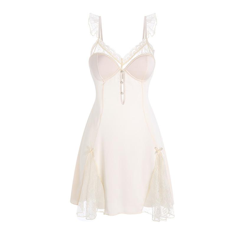 Женское сексуальное платье-ночнушка с глубоким V-образным вырезом, кружевная, прозрачная, с открытой спиной, с мягкими чашечками