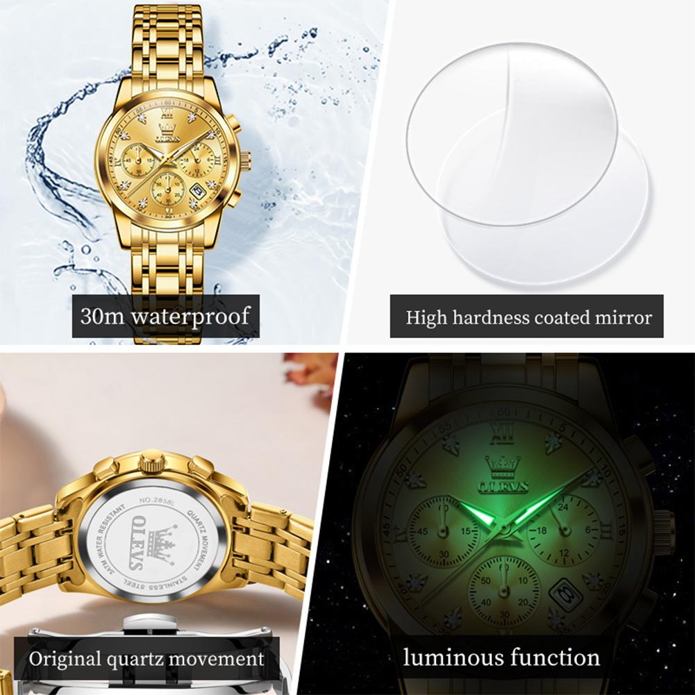 OLEVS Женские часы Оригинальные Элегантные Многофункциональные Кварцевые Наручные часы Водонепроницаемые из нержавеющей стали Женские часы Подарки