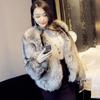 Winter Fashion Women's Artificial Silver Fox Fur Coat Hooded Front Zipper Women's Fluffy Thick Warm Keeping Fake Fur Jacket