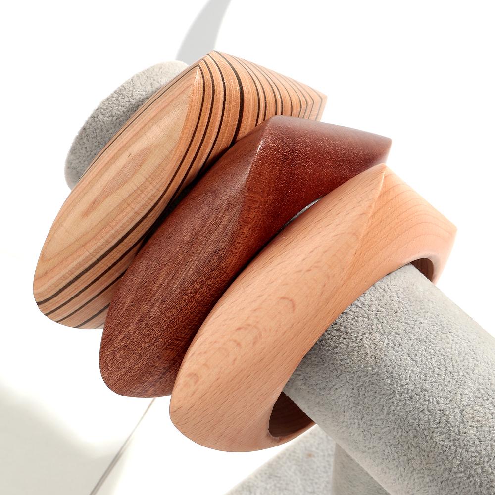 New Simple Wooden Geometric Wide Bangle for Women Retro Fashion Chunky Round Square Cuff Bracelets Personalized Jewelry Gifts