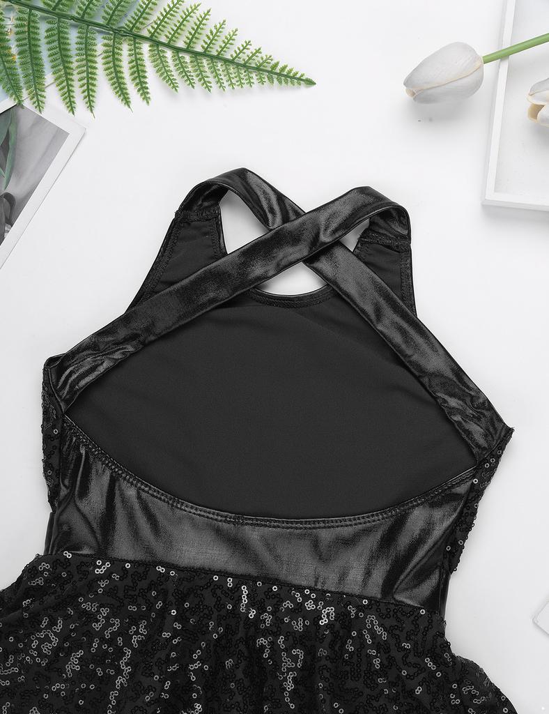 Детская джазовая современная танцевальная одежда для девочек, платье-купальник без рукавов с блестками и бантом на талии, балетное танцевальное трико