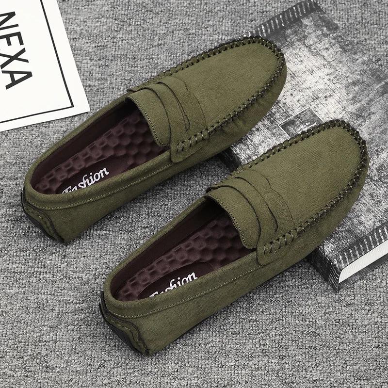 Модные мужские повседневные туфли из замши, дышащие, удобные, слипоны, мужские туфли для вождения, мужские лоферы класса люкс, мужские ленивые туфли, мокасины