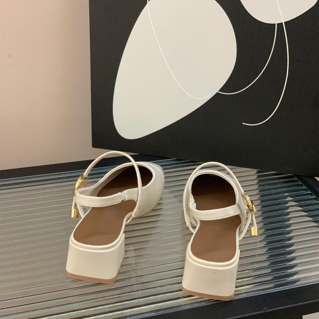 Thick Heel Square Head Silver Mary Jane Shoes Women'S Bag Head Sandals Summer Fairy Style Temperament Empty Single Shoes