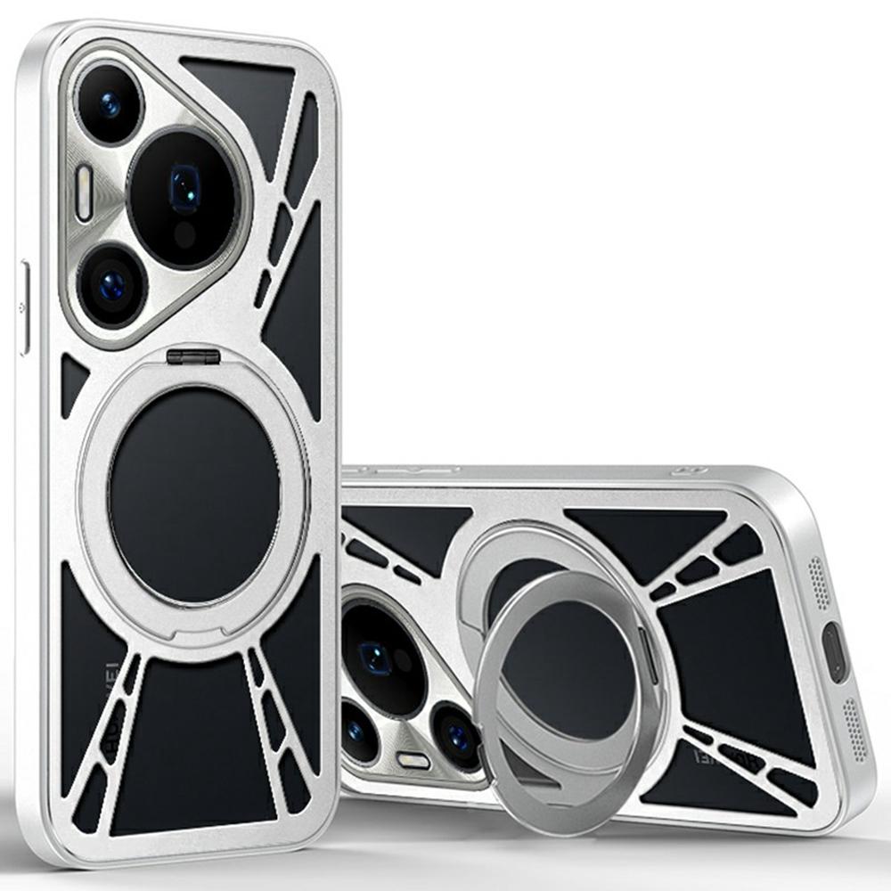 Чехол для Huawei Pura 70 с магнитной подставкой, полый для отвода тепла, силиконовый + ПК + металлический бампер, чехол для телефона