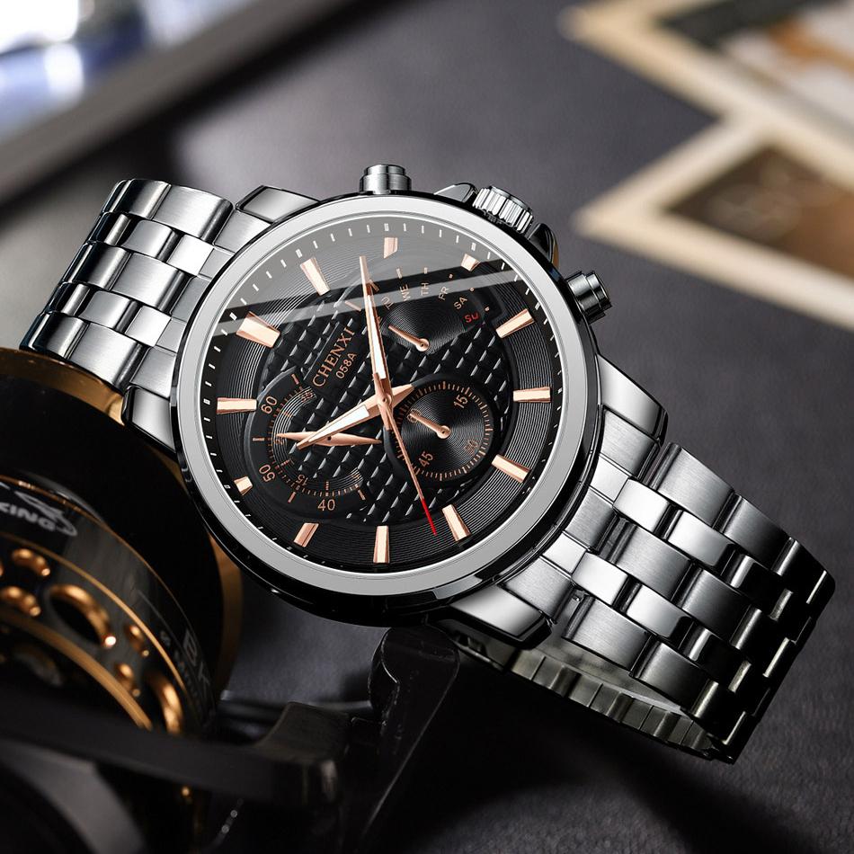 Модные мужские часы Серебряный ремешок из нержавеющей стали Водонепроницаемые повседневные деловые кварцевые наручные часы