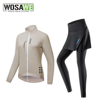 WOSAWE зимняя женская эластичная теплая велосипедная куртка Dazzle Color Cursor со встроенной пенной подкладкой, велоштаны с юбкой, шоссейный велокостюм