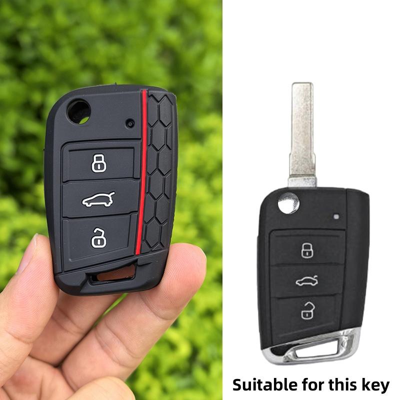 rmwpf7 Car Silicone Key Case Cover for VW Volkswagen Golf 7 MK7 Tiguan MK2 T-roc T-cross Skoda Octavia Kodiaq Karoq Seat Ateca Leon Fob