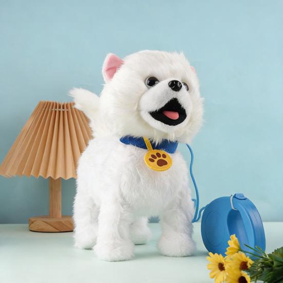 Электрическая плюшевая игрушка-собака с поводком, высовывающая язык, ходячий щенок, плюшевая игрушка с сенсорным управлением