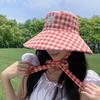 Plaid Lace-up Fisherman's Hat Children's Summer Versatile Wear Basin Hat On Both Sides Outdoor Outing Big Brim Sun Hat
