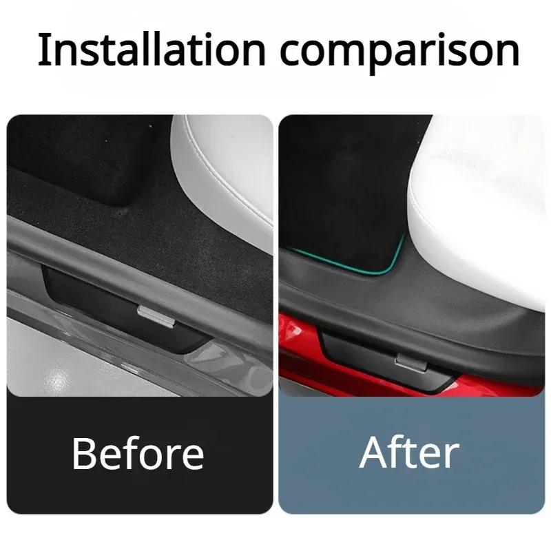 For Tesla Model 3+ Highland Front Car Door Sill Edge Protective Strips Welcome Pedal Threshold Strip Central Control Side Guards
