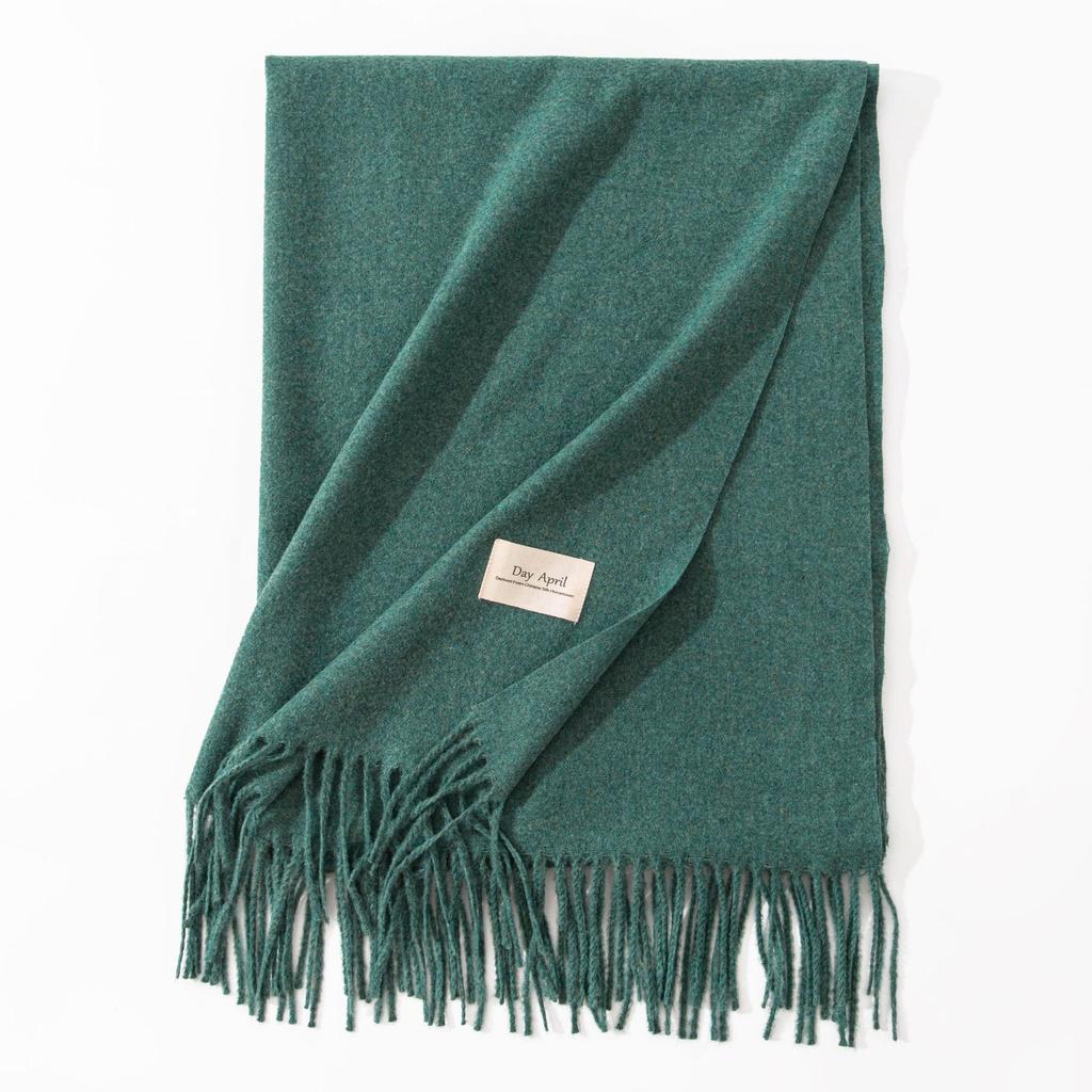 Blue Green Scarf for Girls with A Sense of Atmosphere In Winter Versatile Solid Color Long Scarf Imitation Cashmere Tassel Shawl Scarf Cold Color