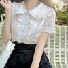 Deeptown Kawaii Блузки в стиле Лолиты, белые женские милые кружевные топы, рубашки с рюшами, винтажные милые топы с пышными рукавами в японском консервативном стиле