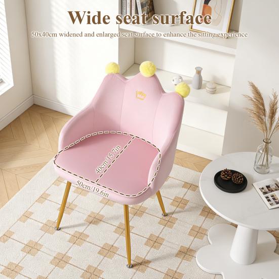 Crown Chair Crown-shaped Armchair with Pillow, Upholstered Reading Wide Seat, Ergonomic Accent Velvet Fabric Wingback for Living Room, Bedroom, Dorm,