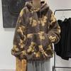 Harajuku Bear Teddy Print Plush Jacket Women Winter Female Korean Fluffy Hooded Coat Thick Warm Couple Streetwear Outerwear