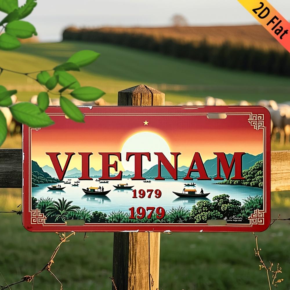 Vintage Vietnam License Plate FrameSunset ShipMountain Landscape DesignOutdoor DecorationSuitable for Home Bar