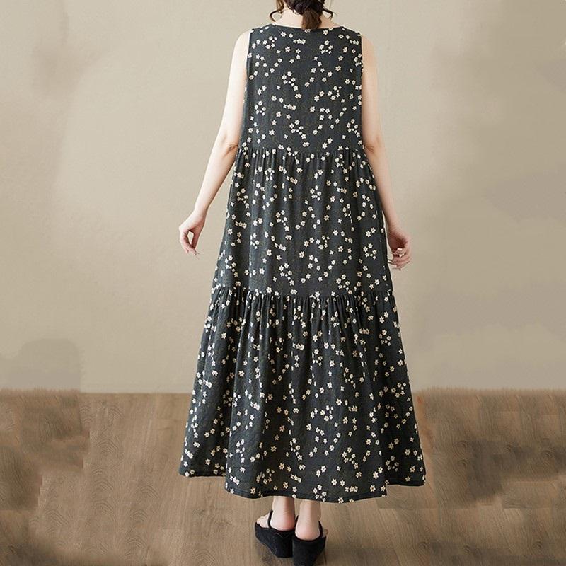 Без рукавов Плюс размер винтажные цветочные новые платья для женщин повседневное свободное длинное летнее платье