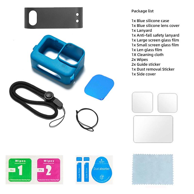 Черный силиконовый чехол-рукава, боковая крышка аккумулятора, защитные пленки, крышки объектива для GoPro Hero 12 11 10 9, аксессуары для экшн-камер