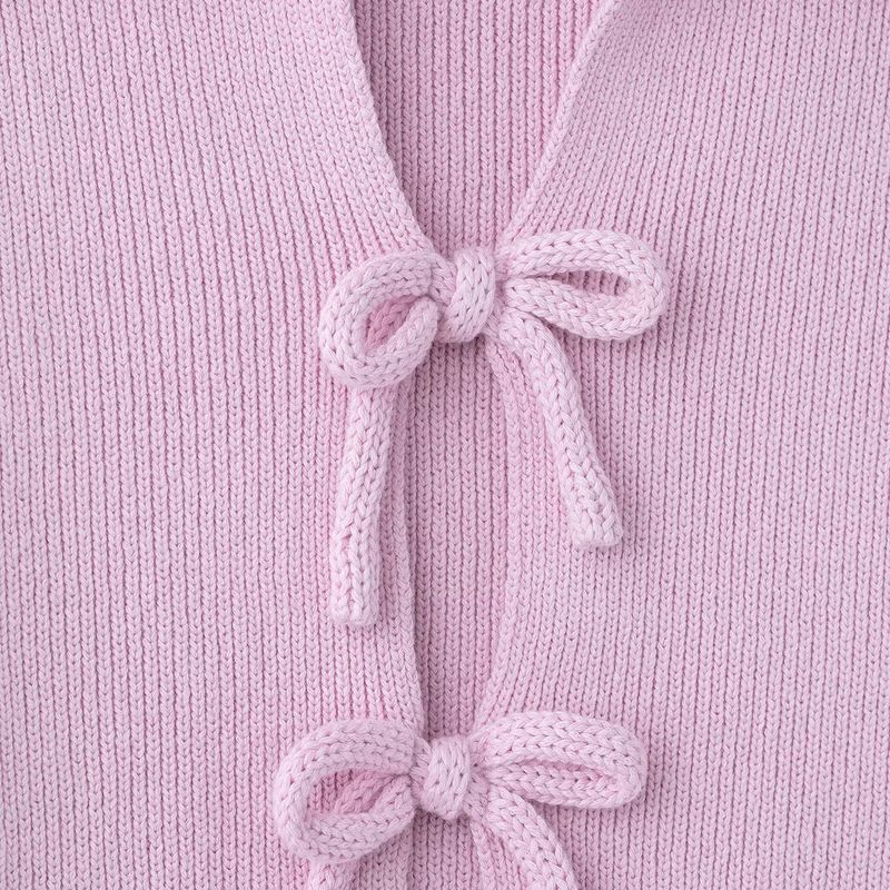 Kaslead New Women Clothes Western Style Bowknot Decoration Knitted Short Sleeve Round Neck Top 2142007 637