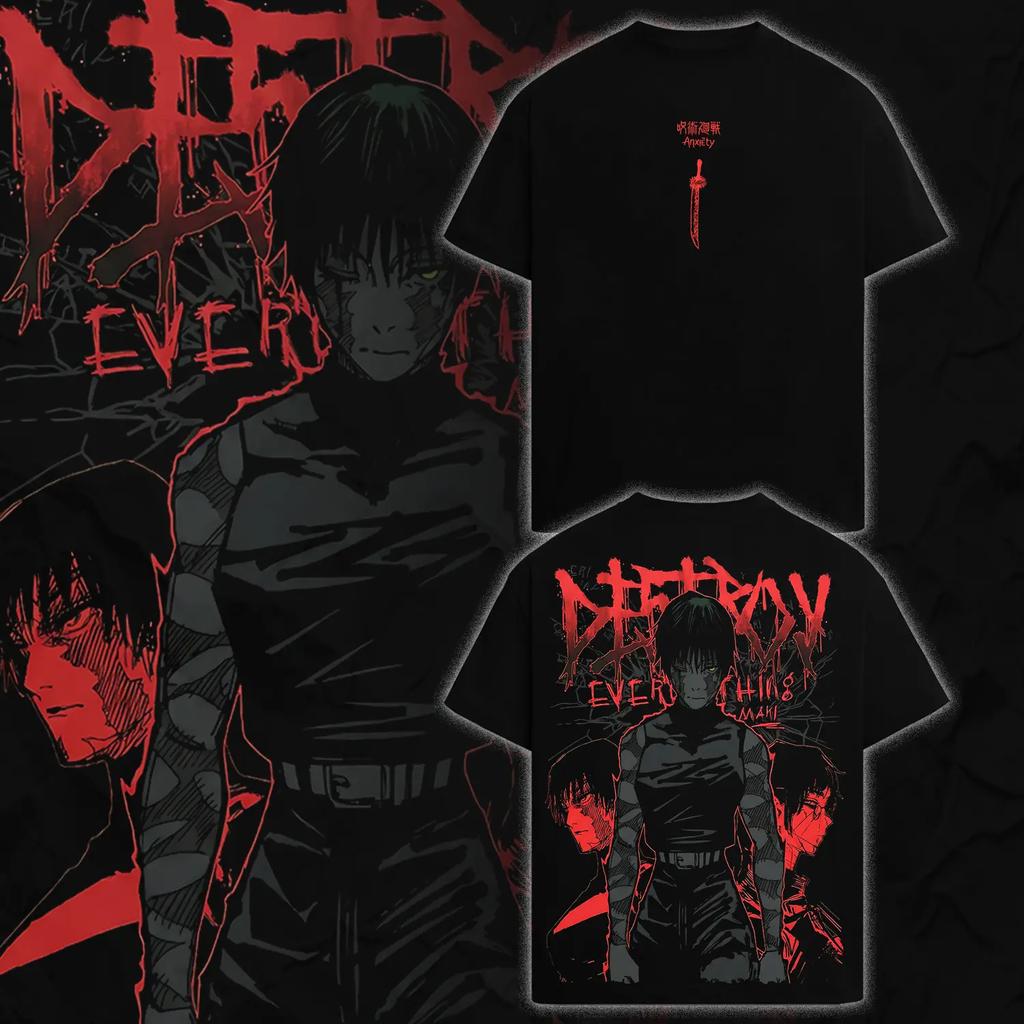 Фушигуро Тодзи Магическая битва Футболка Маки Зенин Печатная Винтажная стираная футболка Мужская одежда Хлопковые футболки с коротким рукавом Топы