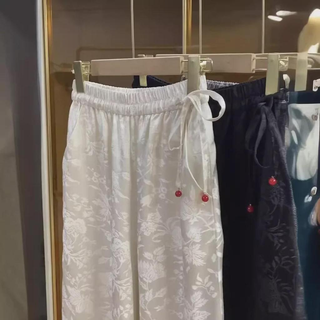 Весна 2024 г. Женские брюки из мягкого бархата с широкими штанинами — новый китайский стиль, свободный крой, узкая версия