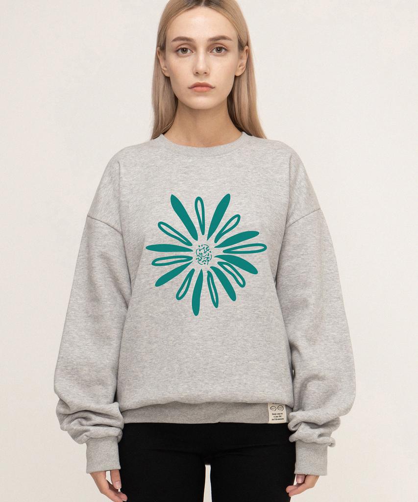 GRAVER [Unisex] Big Daisy Drawing Smile Sweatshirt_Gray