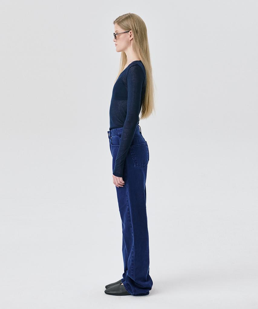 WNDERKAMMER U-Neck Sheer T-Shirt_Navy