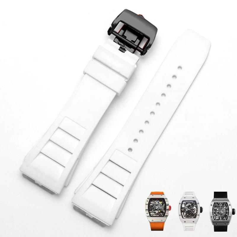 Силиконовый ремешок для часов Richard Mille, водонепроницаемый, устойчивый к поту, мягкий, удобный, резиновый ремешок для часов, приподнятый язычок, 25 мм, браслеты